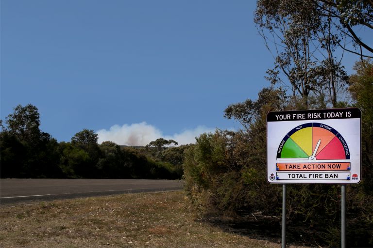 A fire danger rating outside in a rural area