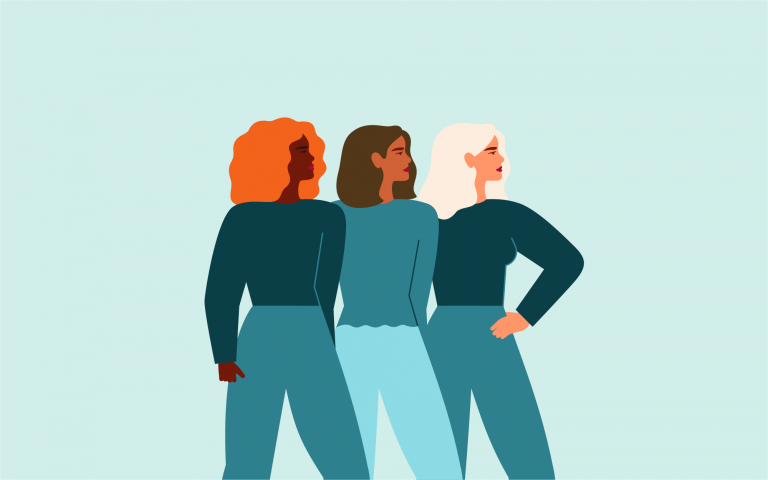Illustration of three women facing to the right