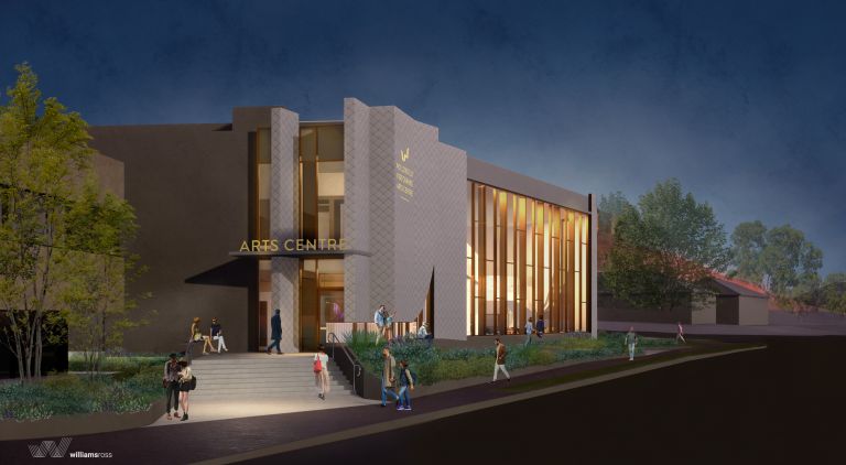 Artist impression of performing arts centre in Wollondilly at dusk