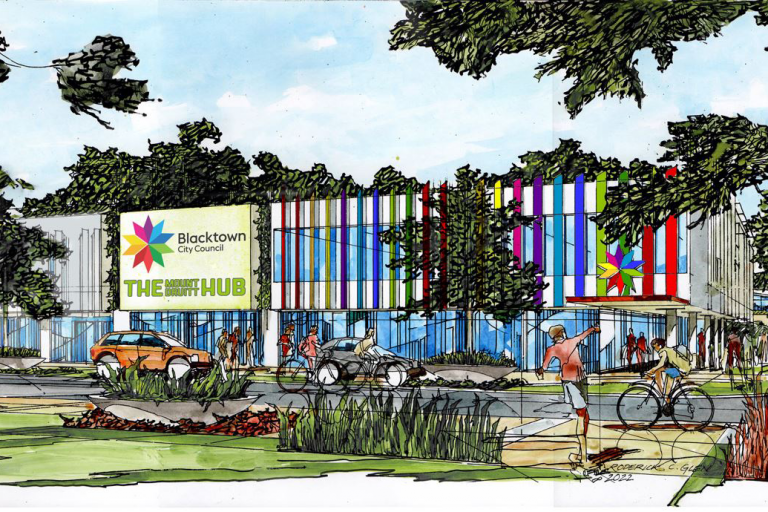 Artsits impression of Blacktowns new community hub design 
