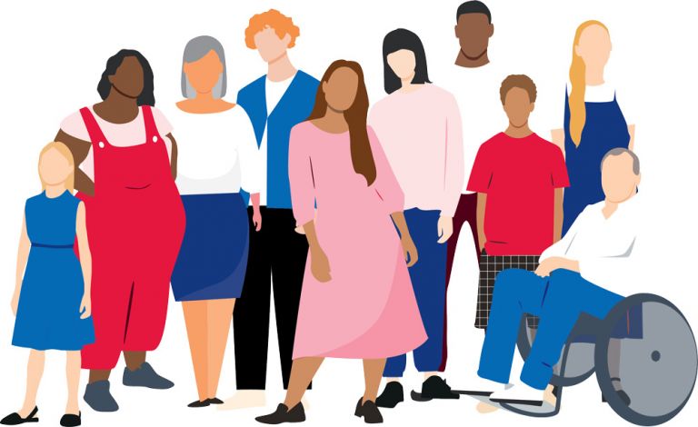 Illustration of a group of a diverse group of people standing together