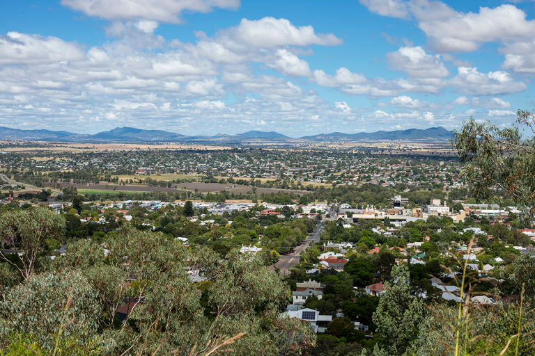 Aerial view of regional NSW town, Tamworth