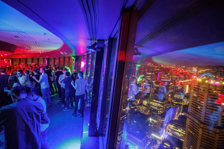 People enjoying a night out at Vivid Music 2017 Heaps Gay event at Sydney Tower Eye.