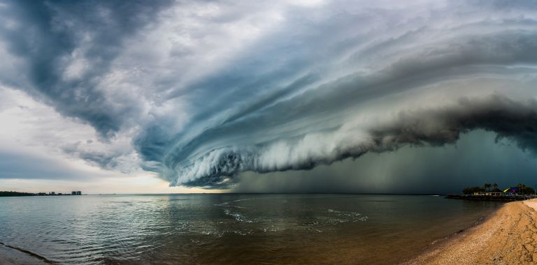 A storm system over a bay
