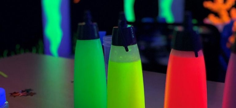 Coloured glow paint in bottles