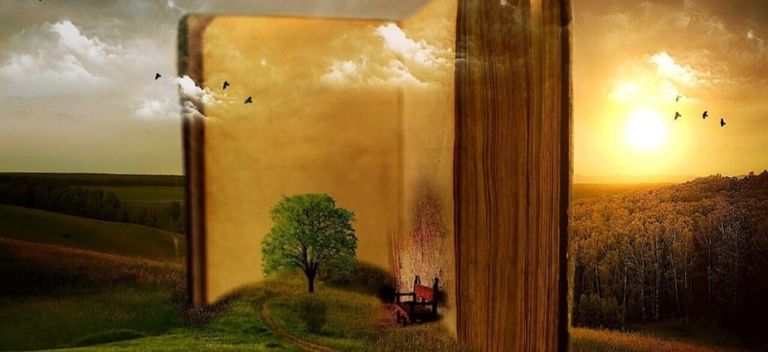 Open book with picture of a tree