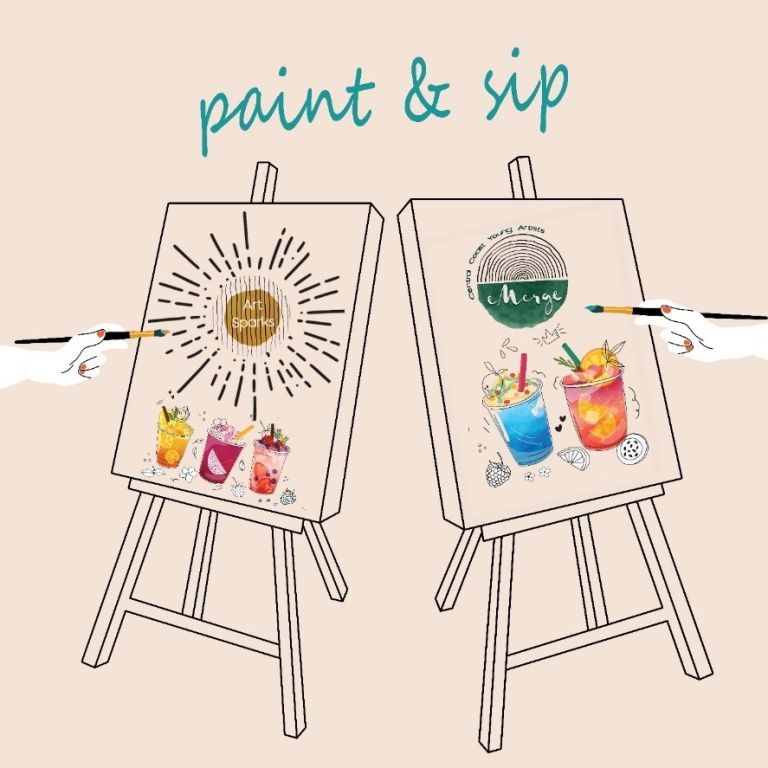 Two canvases on easels with mocktails painted on them