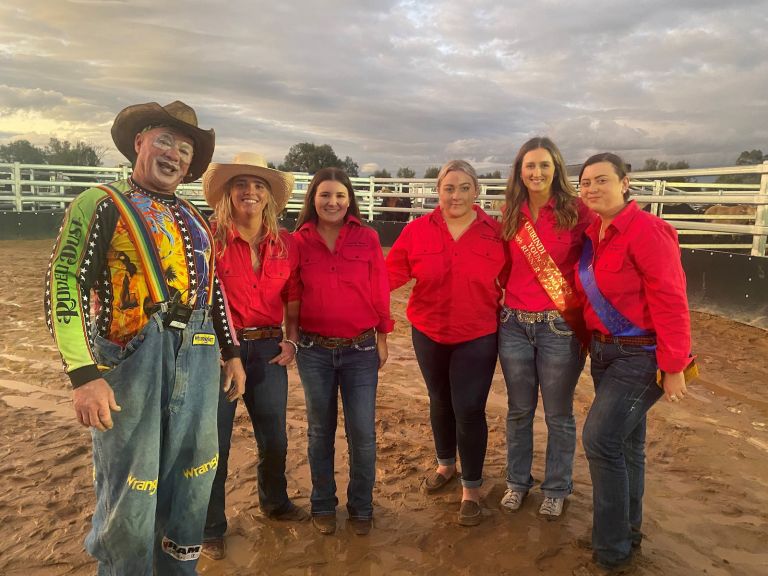 Quirindi Show Young Women Entrants Assisting with the opening of the PBR rodeo 2023