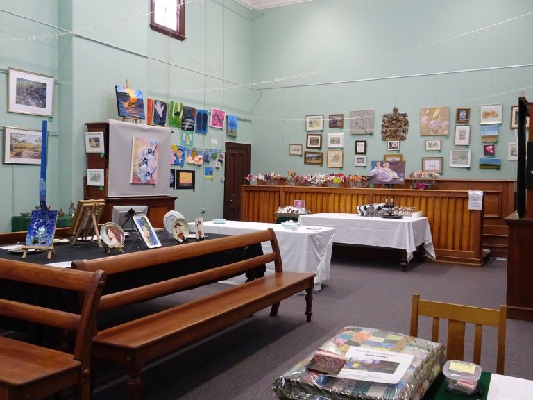 Art work is displayed around the Old Courthouse Museum. All artwork is for Sale.