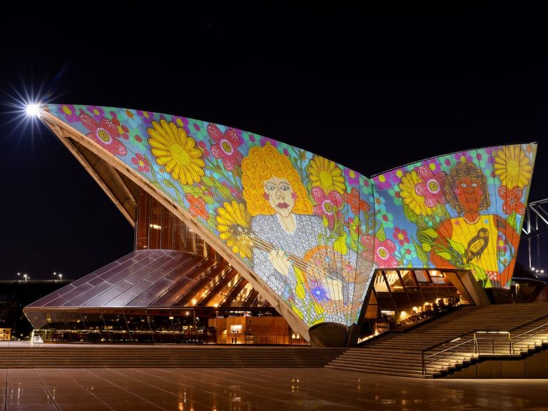 Sydney Opera House sails lit up with First Nations artwork