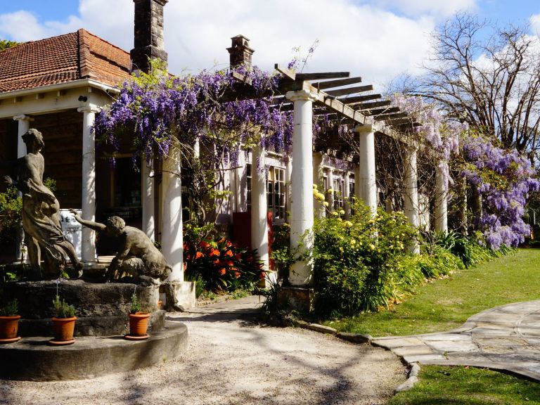 Spring time view of the Wisteria walkway