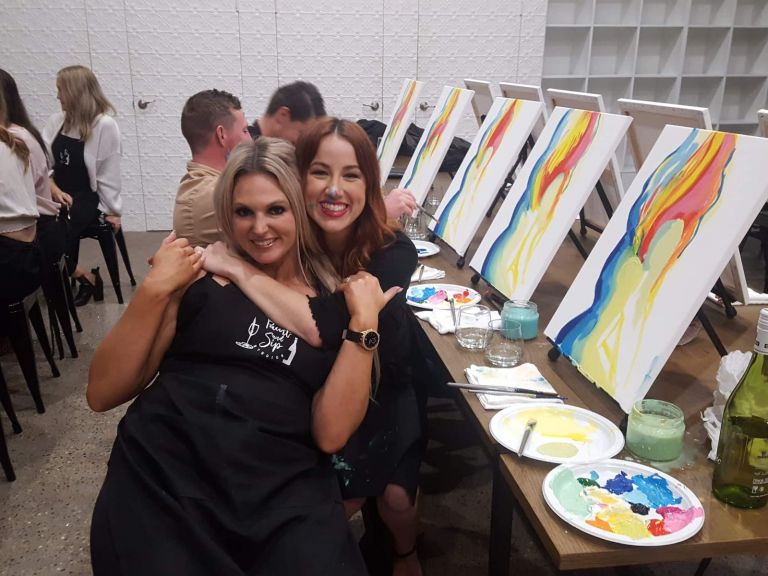 Friends having fun at Paint and Sip