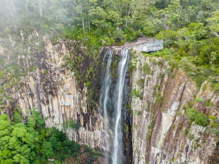 Aerial view of Minyon Falls and the lookout in Nightcap National Park. Credit: John Spencer &copy;