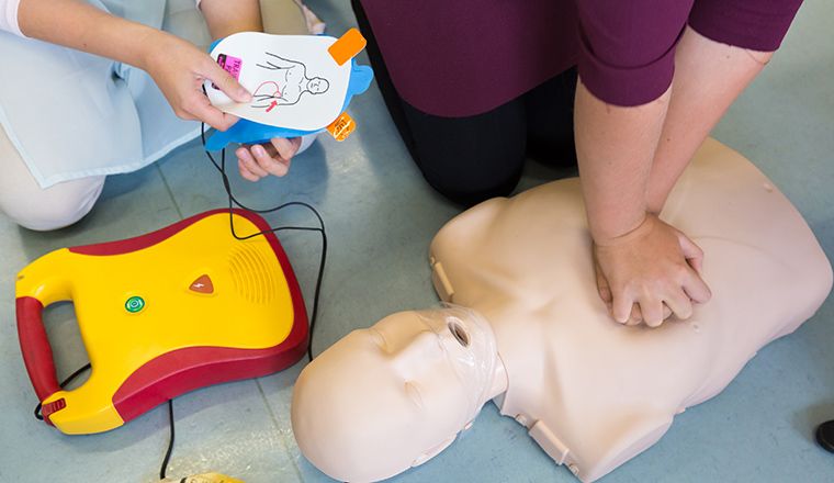 First aid cardiopulmonary resuscitation course using automated external defibrillator device AED