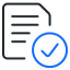 Icon of file with blue check mark.