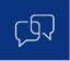 Icon of blue background with outline of speech bubbles