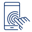 A line graphic of a mobile phone and a hand tapping a screen with circles