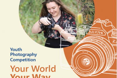 Female looking at camera words Youth Photography Competition Your World Your Way