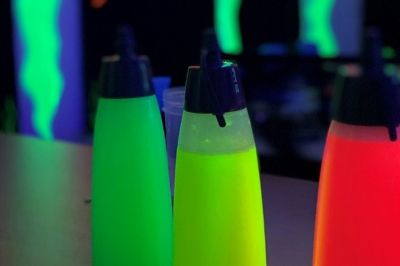 Coloured glow paint in bottles