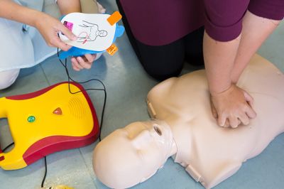First aid cardiopulmonary resuscitation course using automated external defibrillator device AED