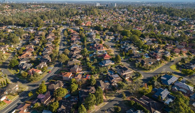 Aerial view of residential housing, Cherrybrook