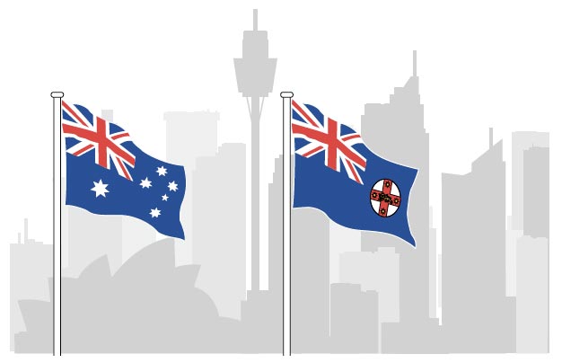 A building with two flagpoles of equal height