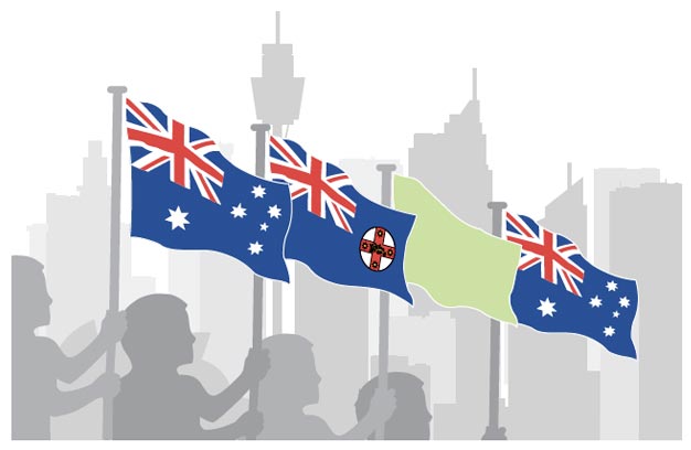 In a line of flags carried abreast