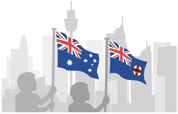 Two flags are carried abreast