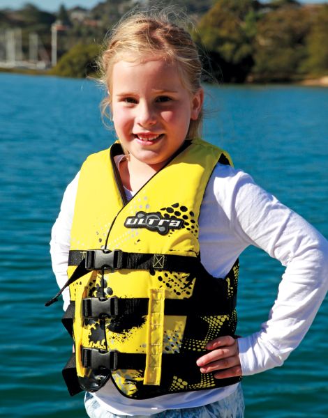 Child wearing level 50 lifejacket