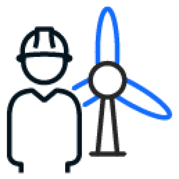 construction worker in front of wind turbine icon