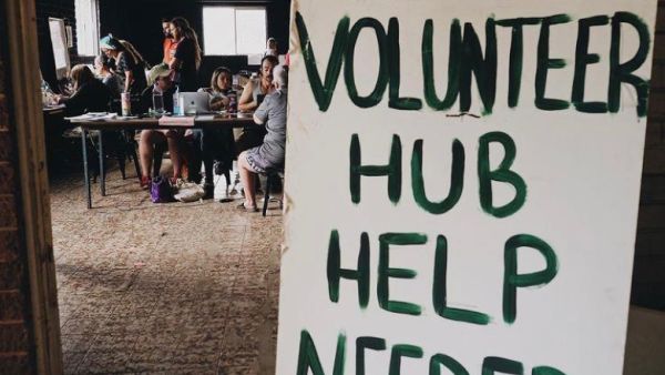 A photo of community members in The Hub 2484, which was formed in Murwillumbah following the devastating February-March floods. 