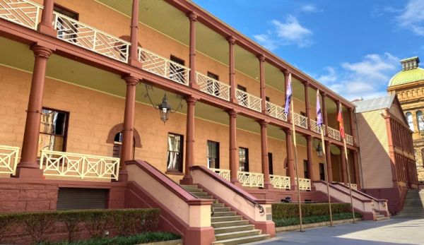 The front view of the NSW Parliament building