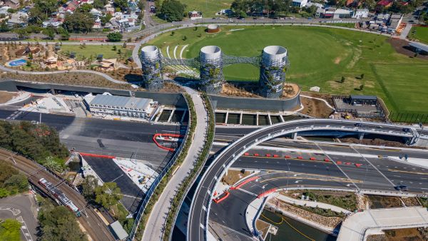 Aerial drone view at Rozelle Interchange