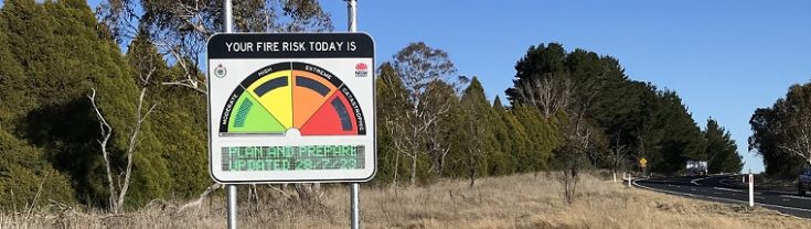 Digital fire danger rating sign alongside road for bushfire season