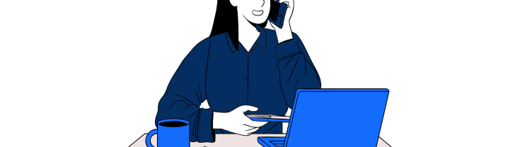 Illustration of women in office on her mobile