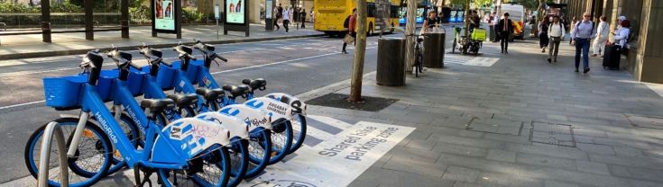 Shared e-bike parking bay near Wynyard Station.
