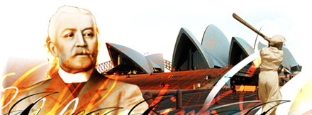 Historial figures with an image of the Sydney Opera House behind them