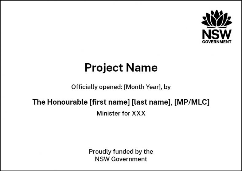 Plaque indicating a project has been fully funded by the NSW State Government