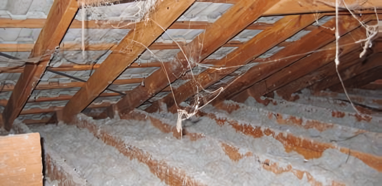 a roof space with loose fill asbestos