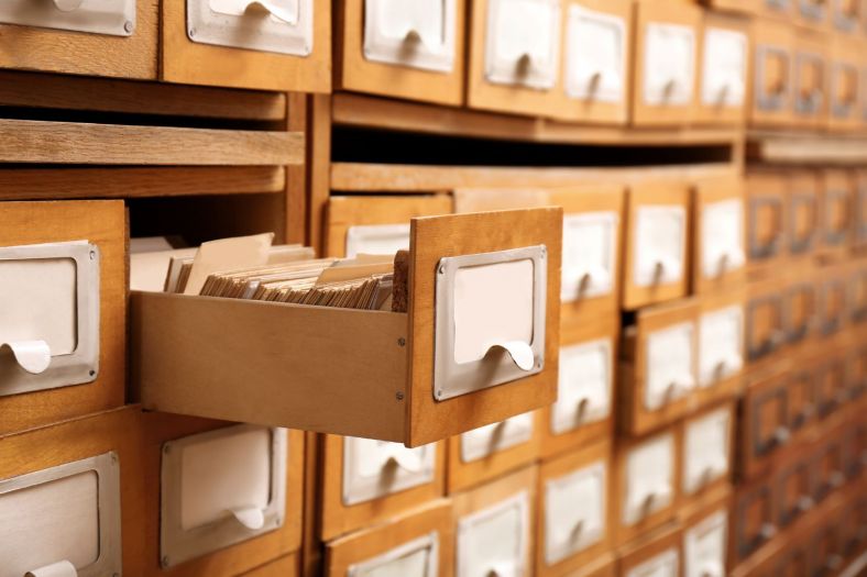 wooden archive drawers