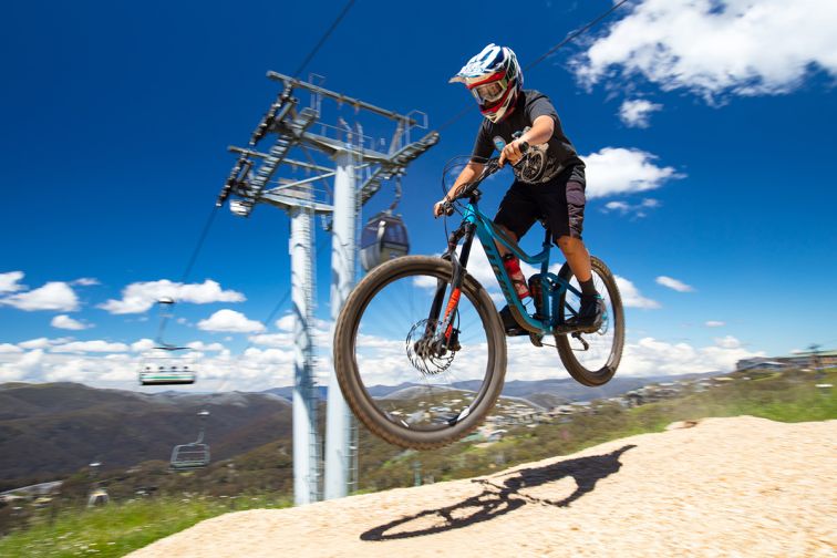 Mountain biker on a scenic track in the NSW Snowy Mountains