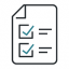Icon with checklist with teal check marks.
